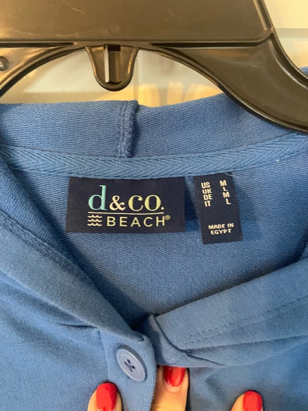 D & Co Beach Medium Blue Hooded Button-Front Jacket